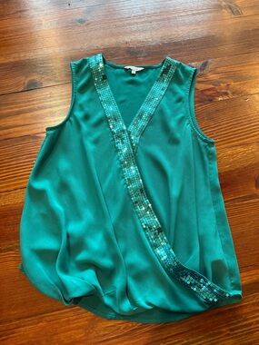 Naked Zebra Teal Sequin-Trim V-Neck Camisole